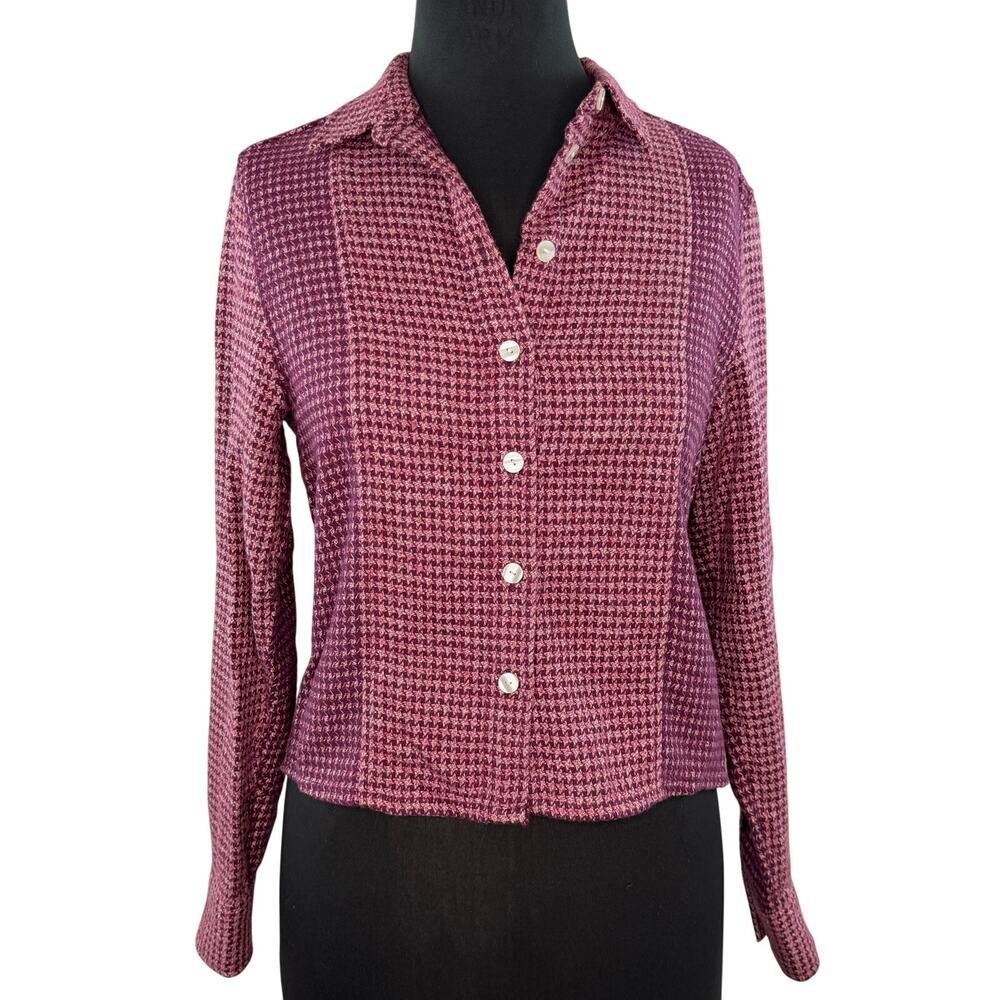Kotn Red Pink Crop Shirt Cotton Houndstooth Collared Classic Button-Up S Small